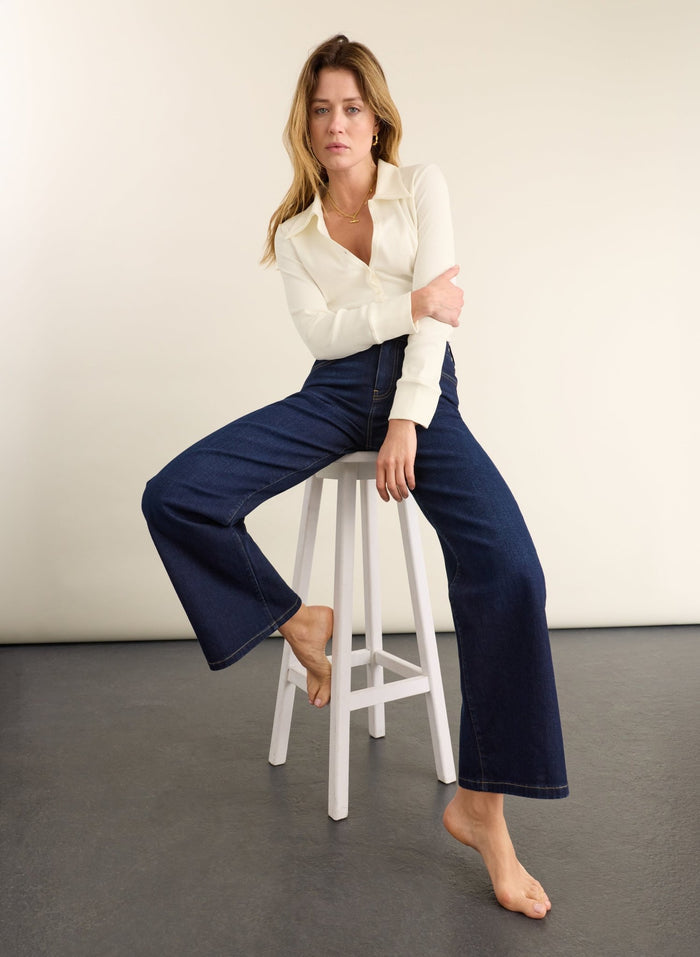 Marta Wide Leg High Waist Jeans - Dark Indigo Baukjen