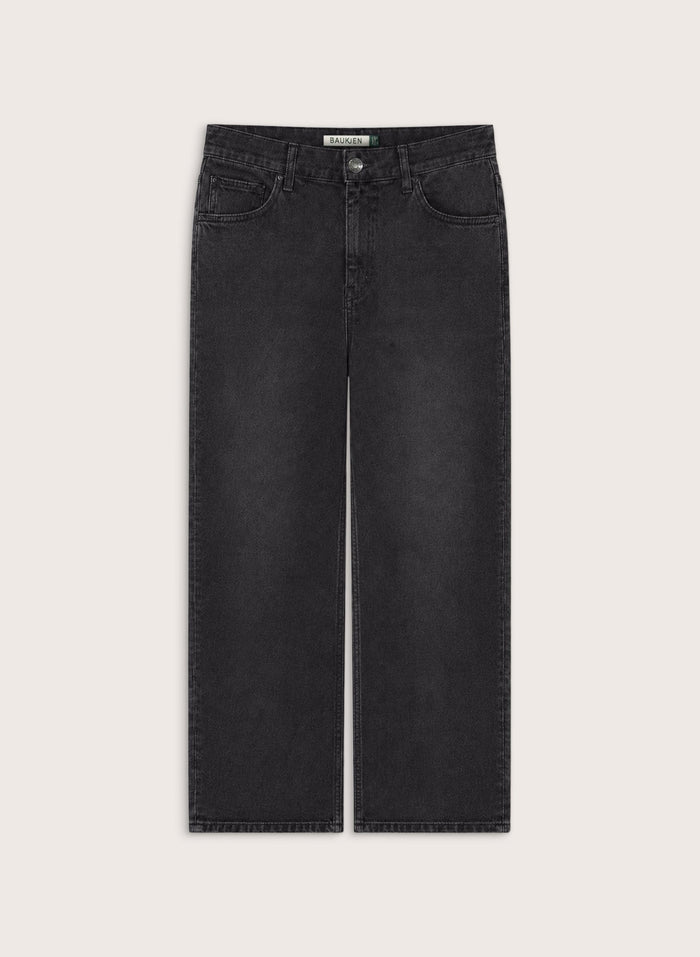 Marta Wide Leg High Waist Jeans - Washed Black Baukjen