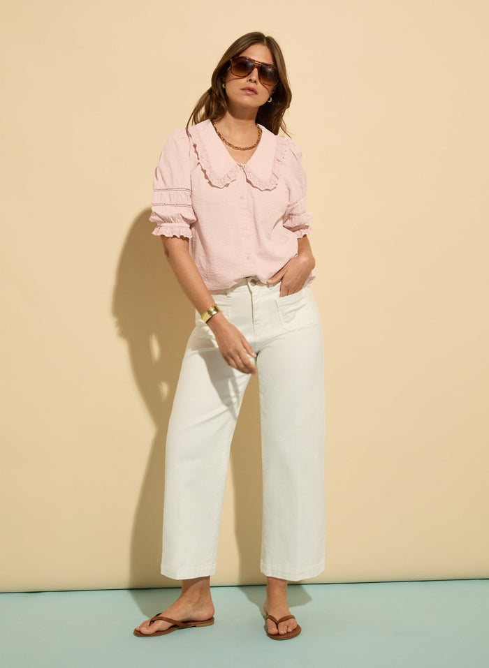 Marti Organic Cotton Broderie Detail Blouse - Powder Pink Baukjen