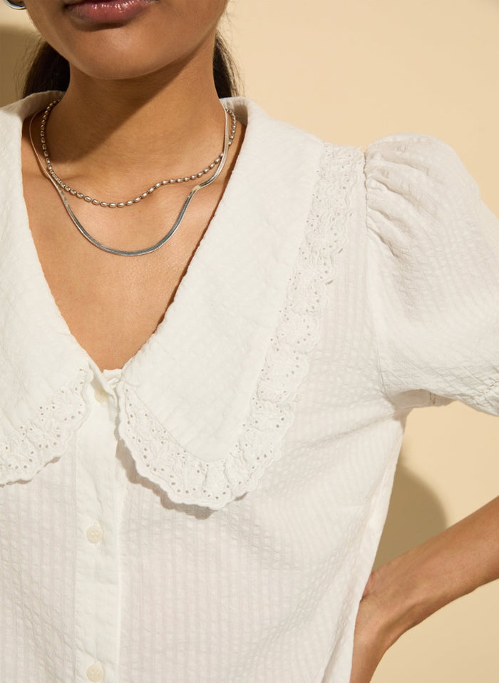 Marti Organic Cotton Broderie Detail Blouse - Soft White Baukjen