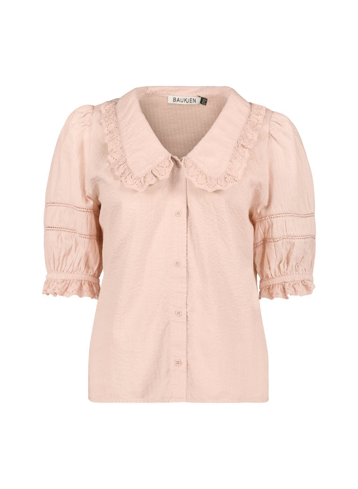 Marti Organic Cotton Broderie Detail Blouse - Powder Pink Baukjen