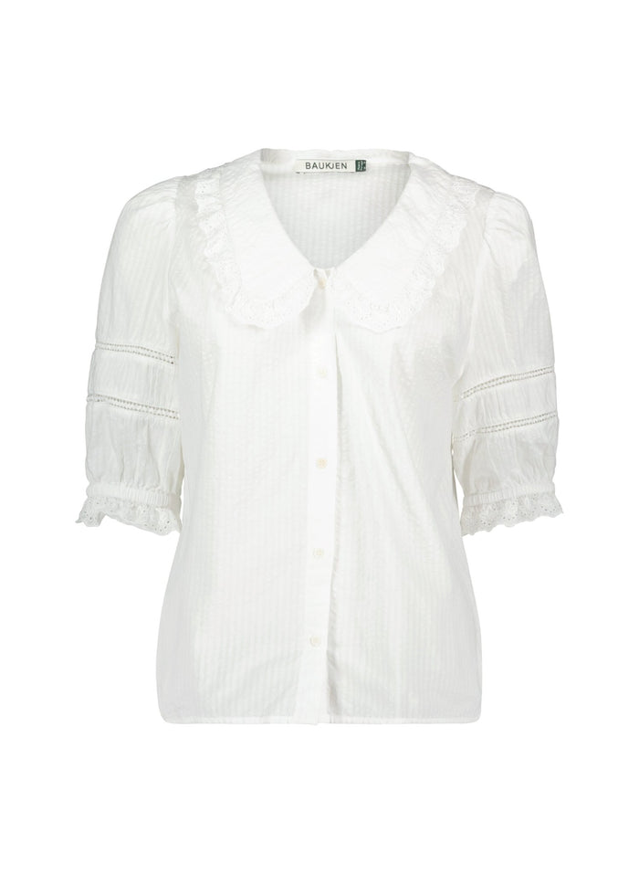 Marti Organic Cotton Broderie Detail Blouse - Soft White Baukjen
