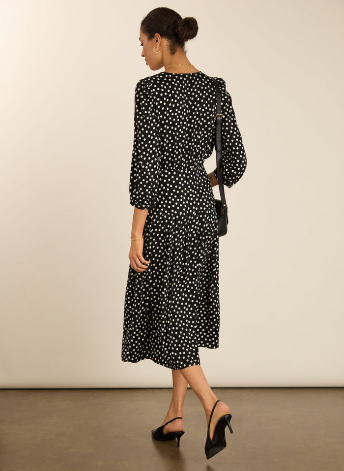 Mary Printed Midi Dress - Black Polka Baukjen