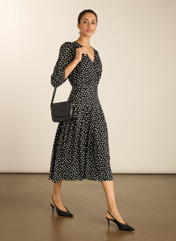 Mary Printed Midi Dress - Black Polka Baukjen