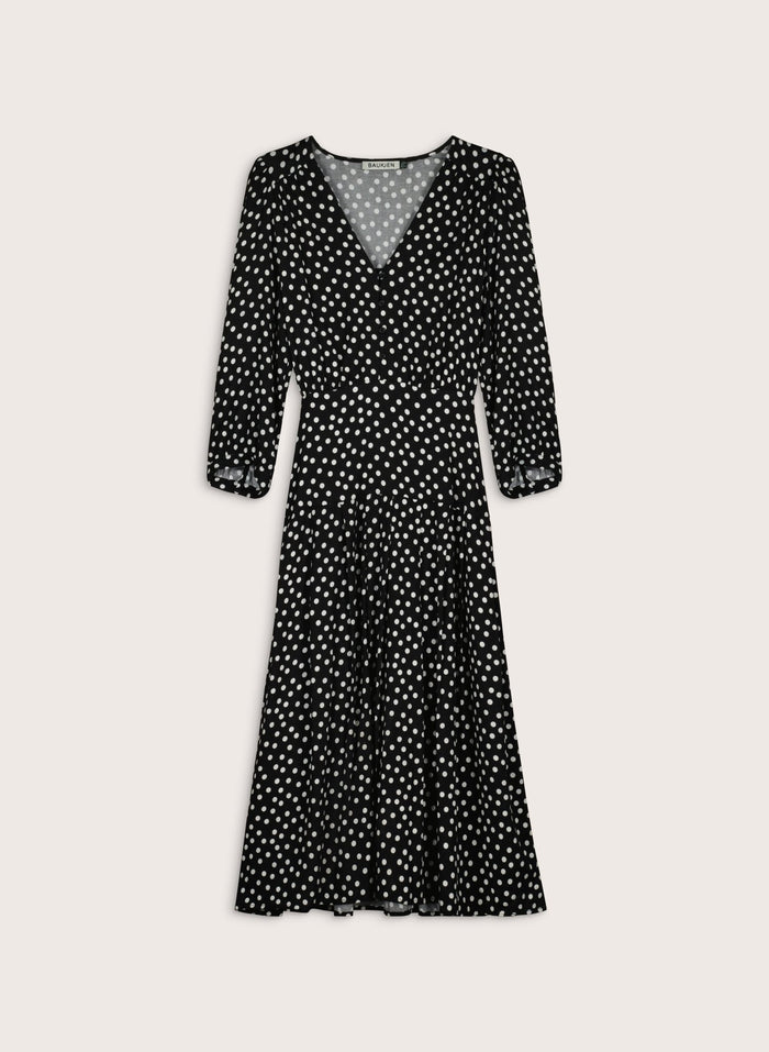 Mary Printed Midi Dress - Black Polka Baukjen