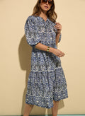 Mathilda Organic Cotton Kaftan Dress - Blue Stencil Geo Baukjen