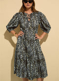 Mathilda Organic Cotton Kaftan Dress - Black Stencil Print Baukjen