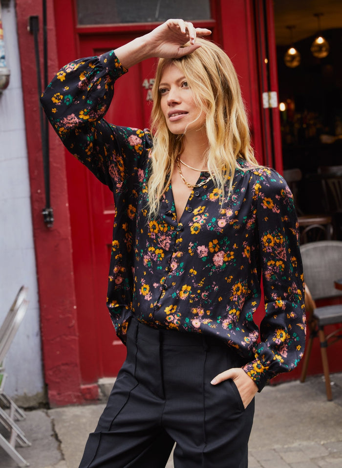 Meadow Satin Printed Blouse - Black Vintage Floral Baukjen