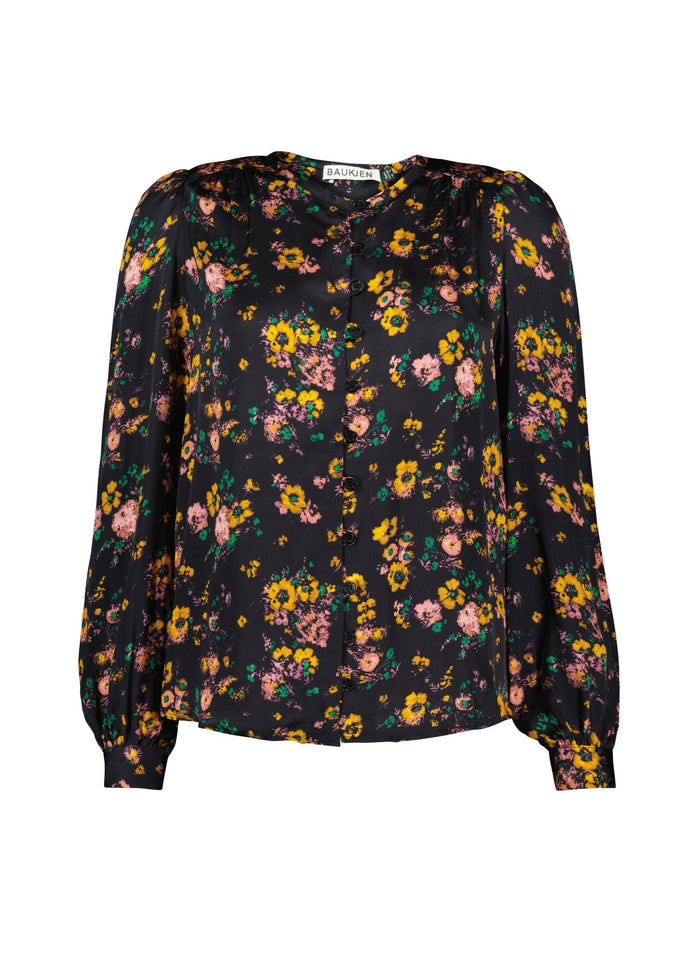 Meadow Satin Printed Blouse - Black Vintage Floral Baukjen