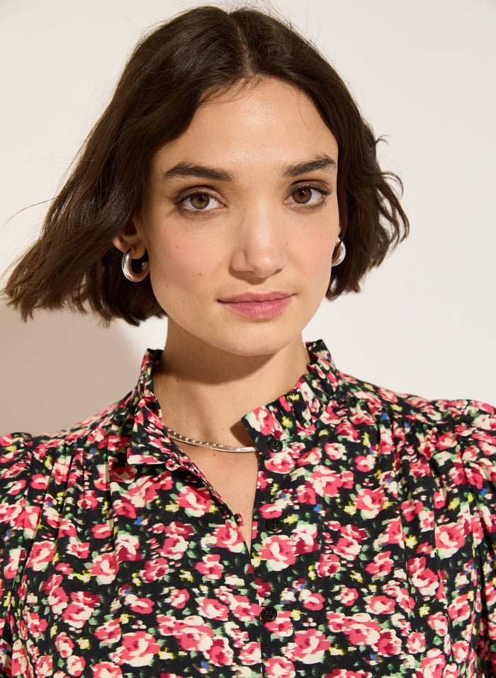 Melie Printed Blouse - Black Rose Floral Baukjen