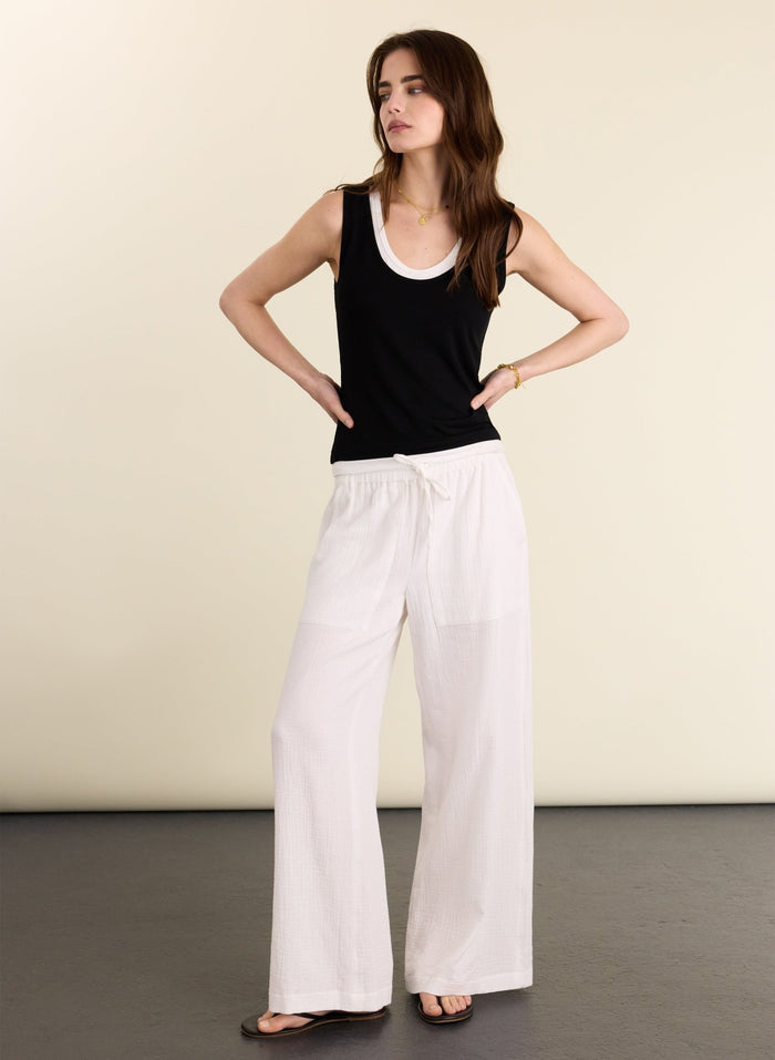 Melrose Double Cheesecloth Wide Leg Trousers - Pure White Baukjen