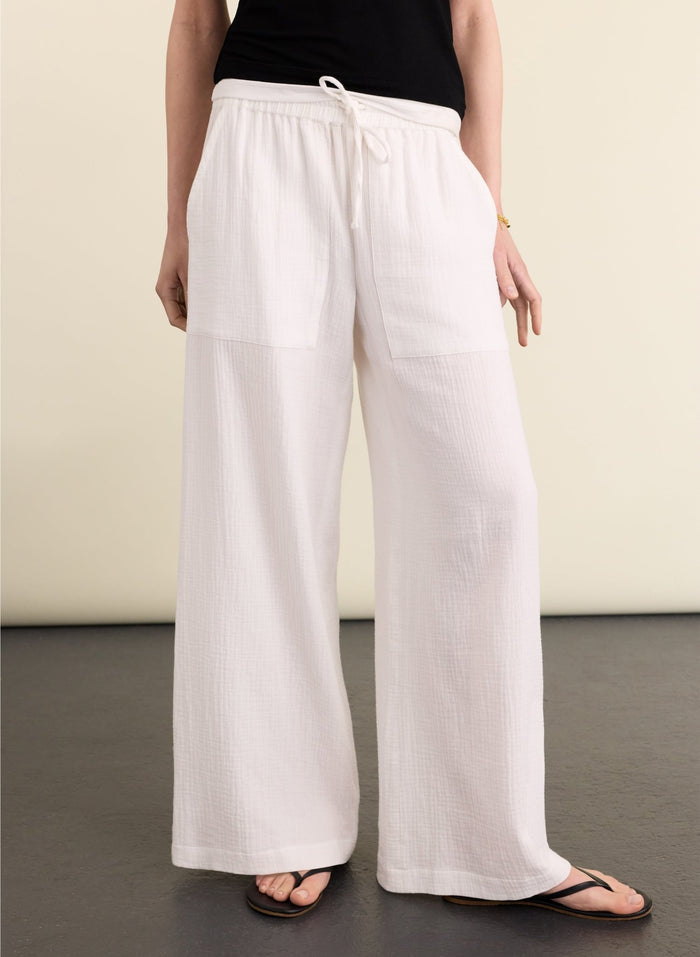 Melrose Double Cheesecloth Wide Leg Trousers - Pure White Baukjen