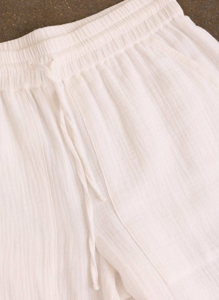 Melrose Double Cheesecloth Wide Leg Trousers - Pure White Baukjen