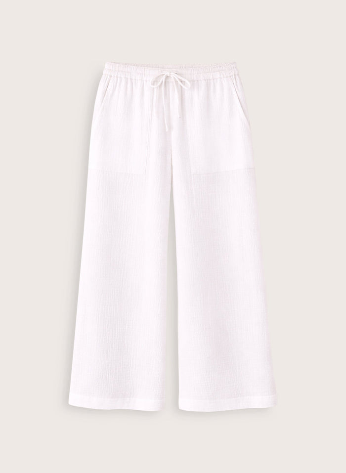 Melrose Double Cheesecloth Wide Leg Trousers - Pure White Baukjen