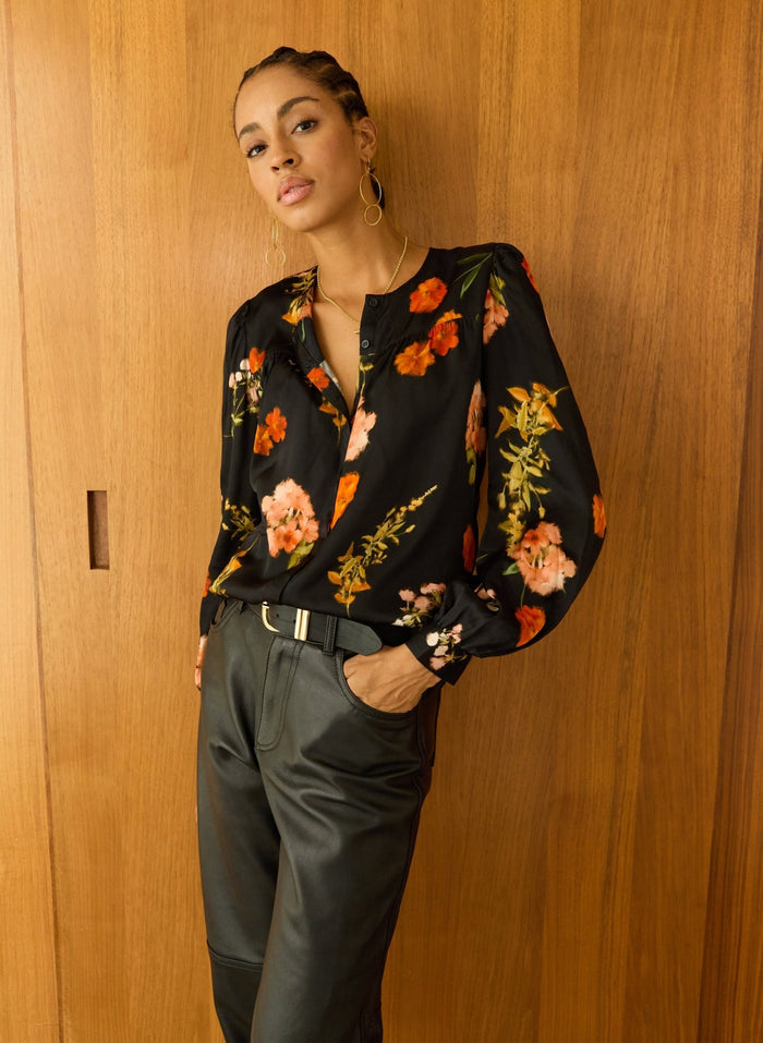 Micah Printed Blouse - Black Floral Sprig Baukjen