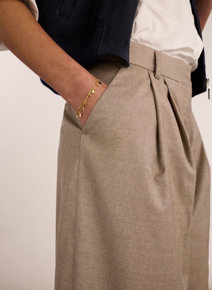 Mika Cool Wool Wide Leg Trousers - Natural Baukjen