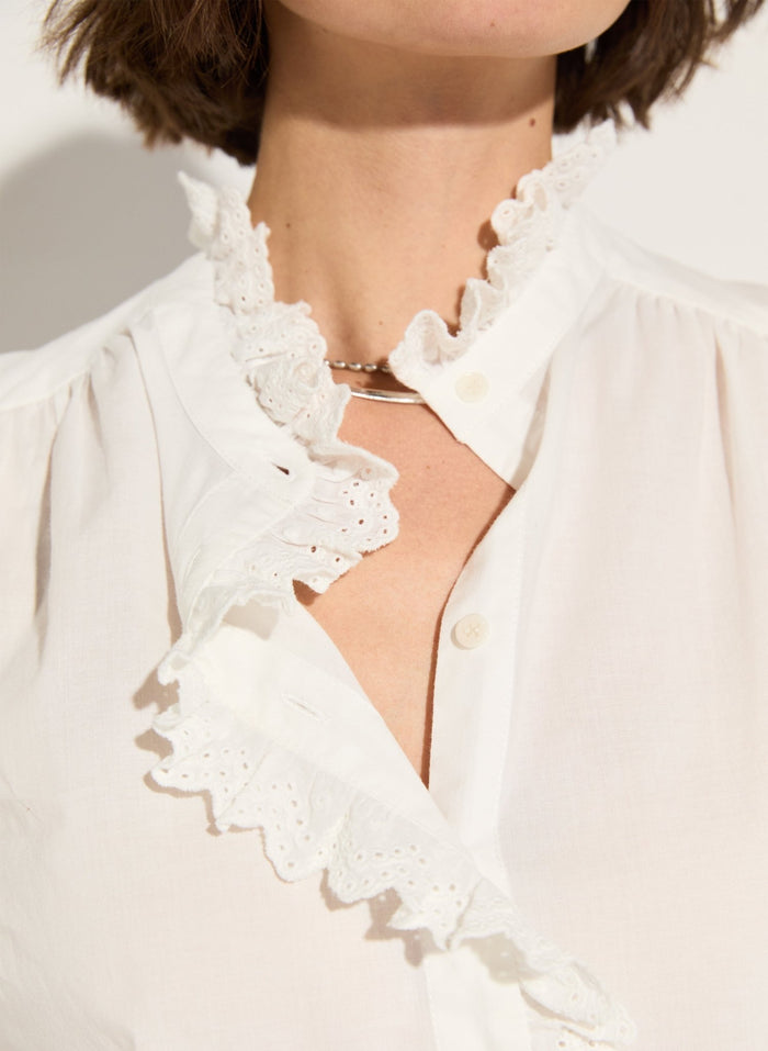 Milla Organic Cotton Broderie Detail Blouse - Soft White Baukjen
