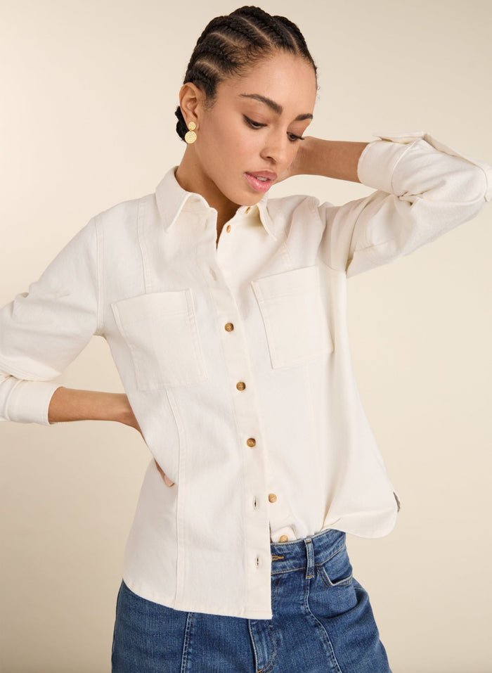 Mona Organic Denim Shirt - Soft White Baukjen