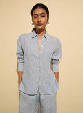 Muriel Linen Shirt - Indigo Stripe Baukjen