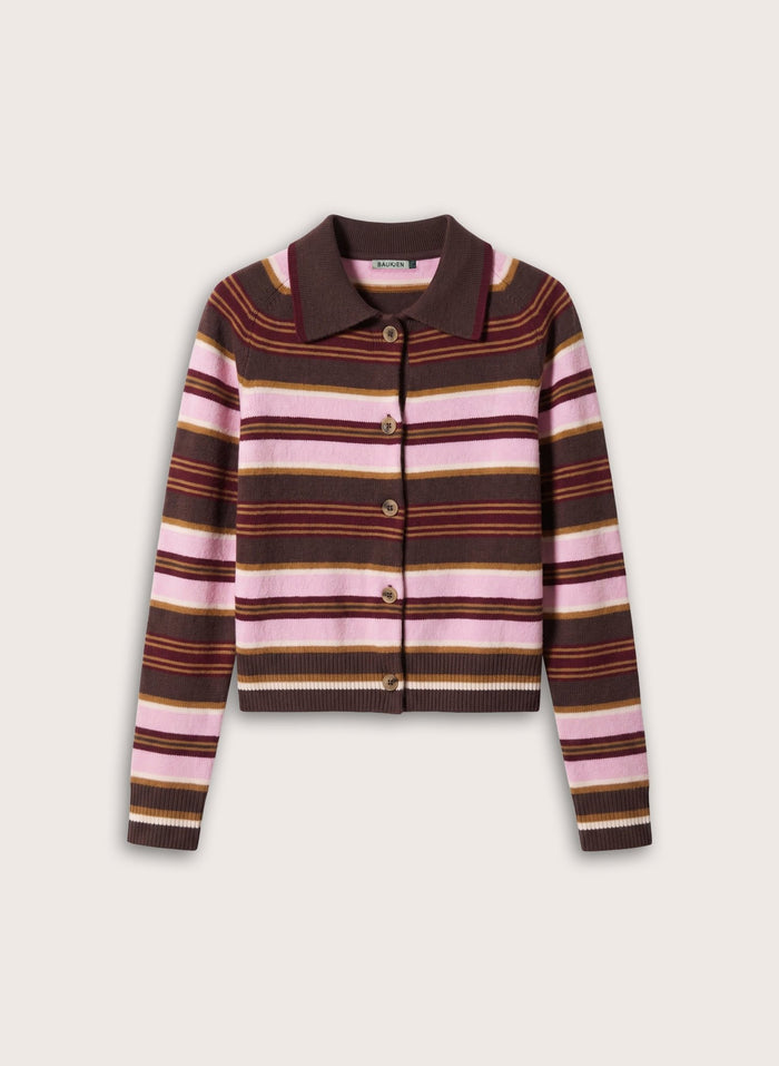 Nancy Striped Cardigan - Pink Choc Mix Baukjen