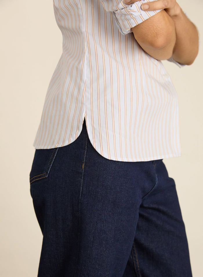 Nicola Organic Cotton Stripe Shirt - Blue, Brown & White Stripe Baukjen
