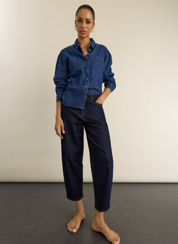 Nixi Organic Cotton Stretch Denim Barrel Jeans - Dark Denim Baukjen