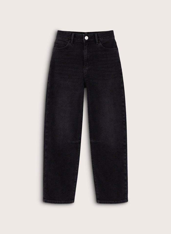 Nixi Organic Cotton Stretch Denim Barrel Jeans - Washed Black Baukjen