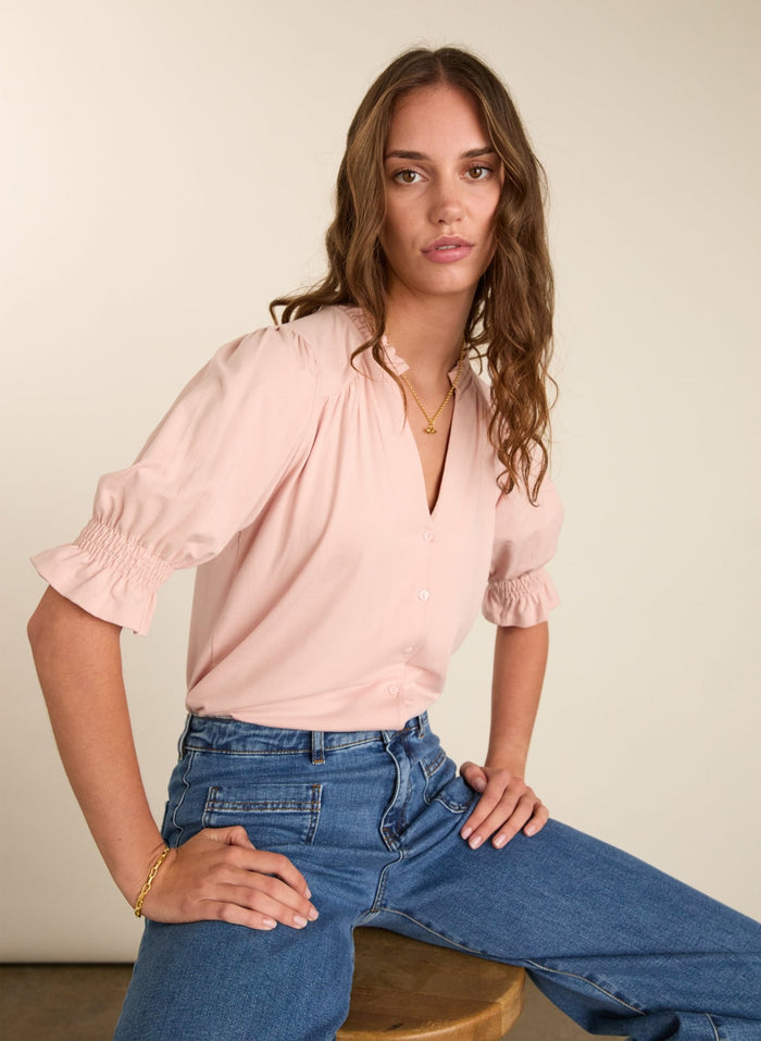 Noa Short Sleeve Blouse - Powder Pink Baukjen