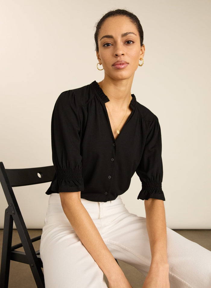 Noa Short Sleeve Blouse - Caviar Black Baukjen
