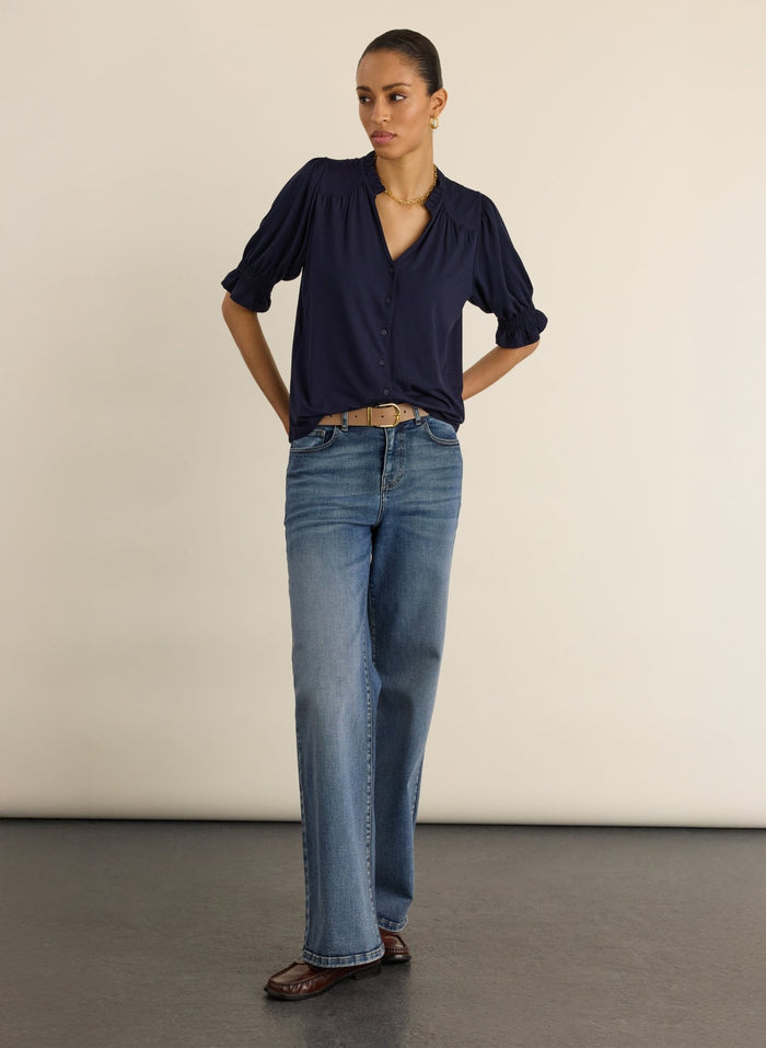 Noa Short Sleeve Blouse - Classic Navy Baukjen