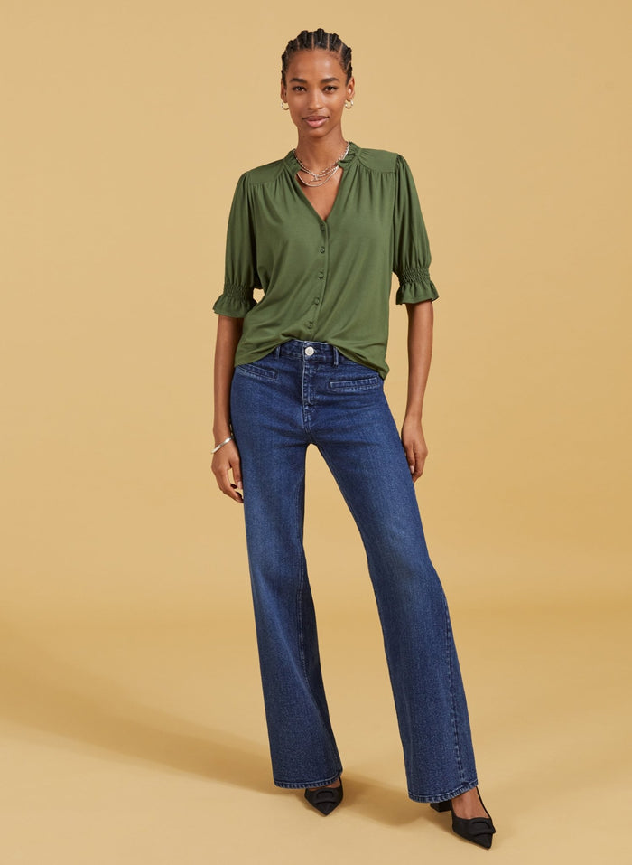 Noa Short Sleeve Blouse - Light Khaki Baukjen