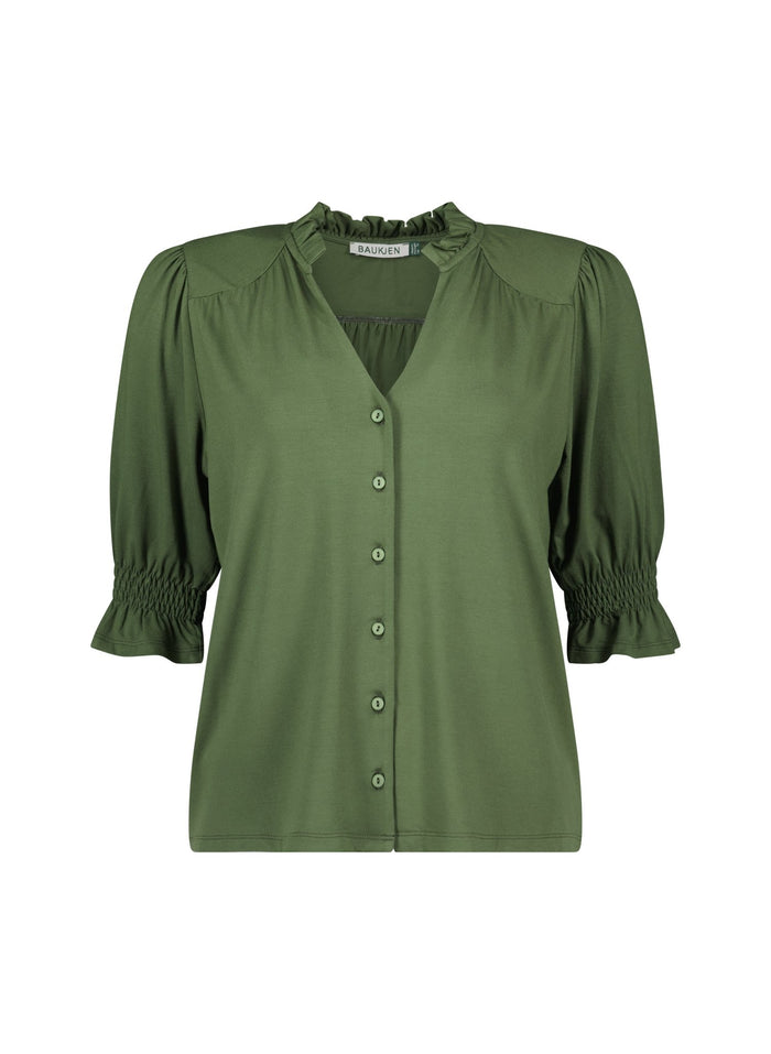 Noa Short Sleeve Blouse - Light Khaki Baukjen