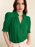 Nolan Organic Cheesecloth Blouse - Bright Emerald Baukjen