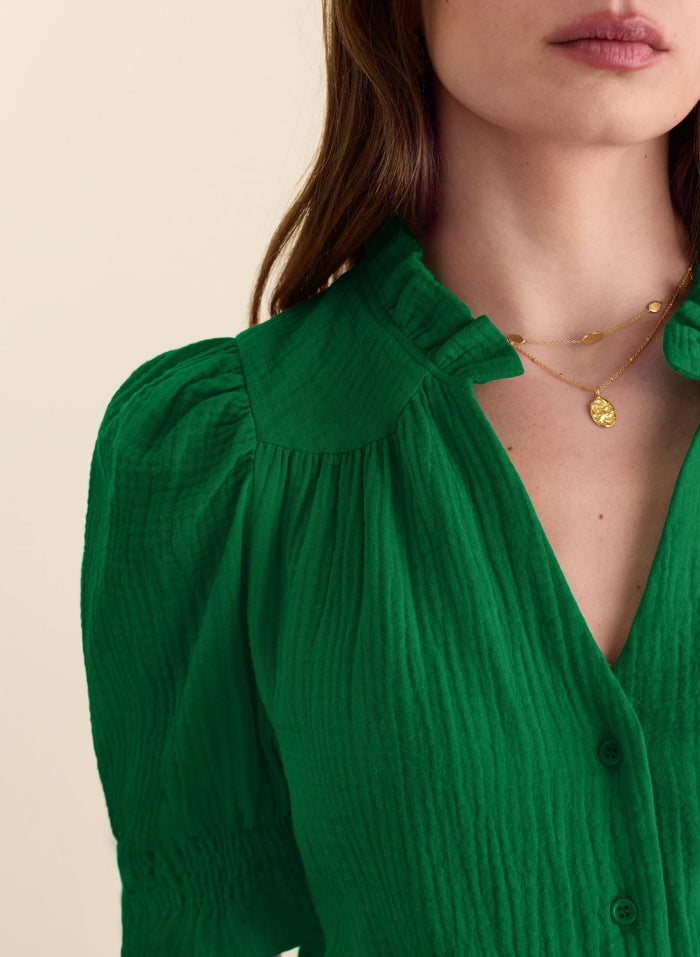 Nolan Organic Cheesecloth Blouse - Bright Emerald Baukjen
