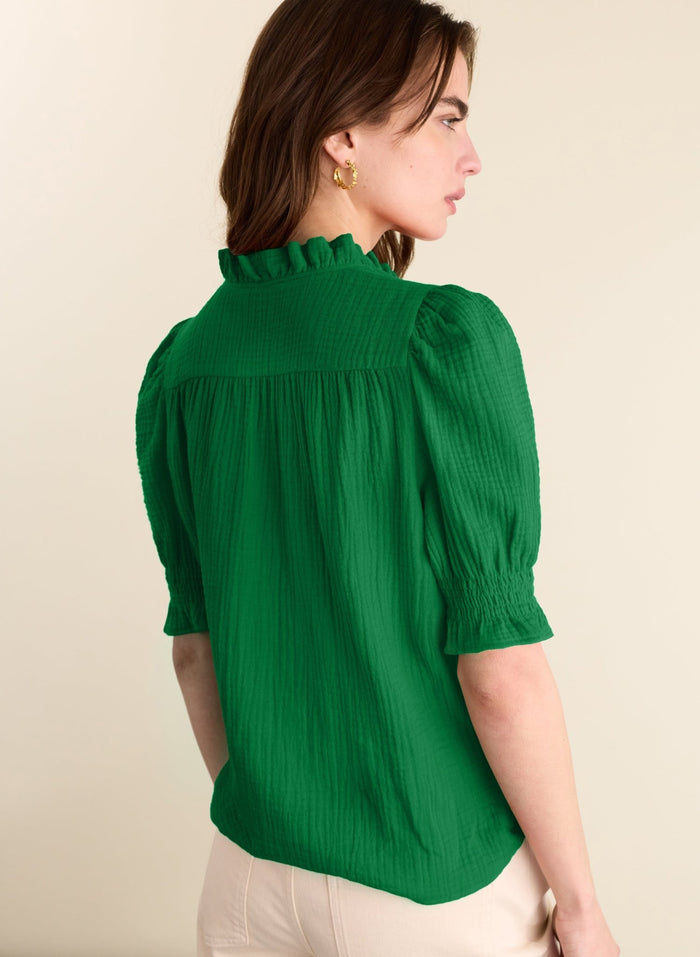 Nolan Organic Cheesecloth Blouse - Bright Emerald Baukjen