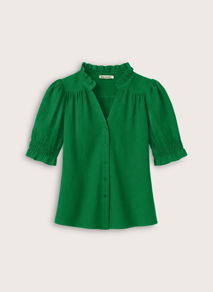 Nolan Organic Cheesecloth Blouse - Bright Emerald Baukjen