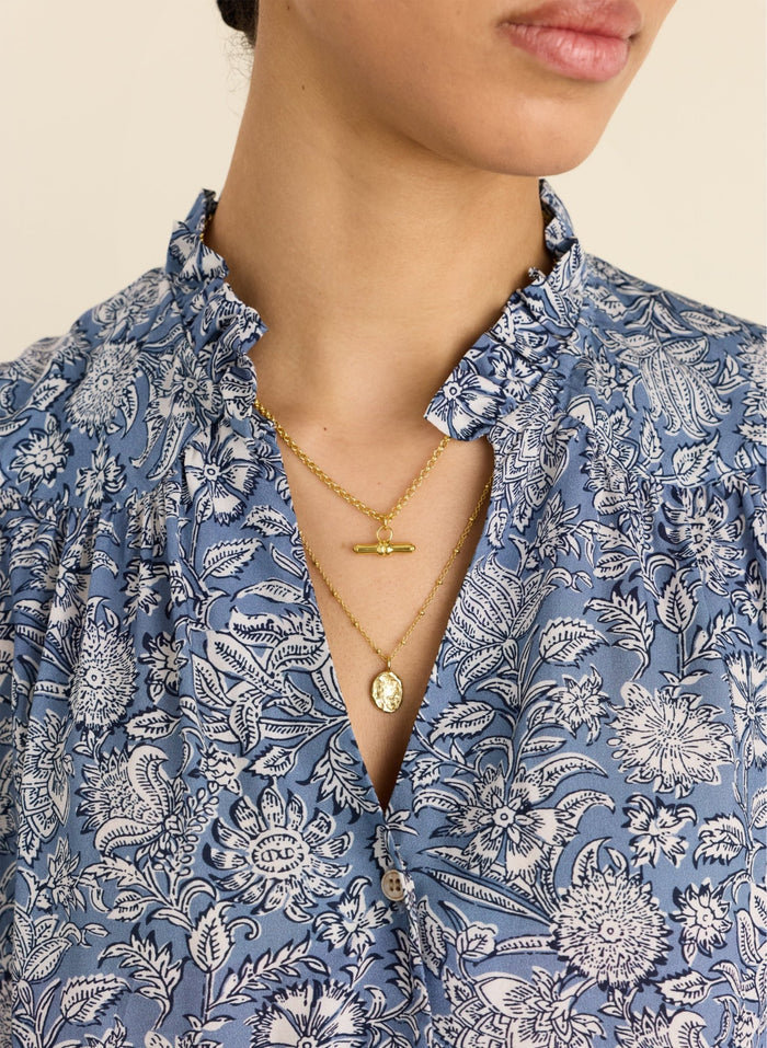 Nolan Printed Blouse - Denim Woodblock Print Baukjen
