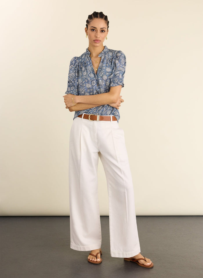Nolan Printed Blouse - Denim Woodblock Print Baukjen