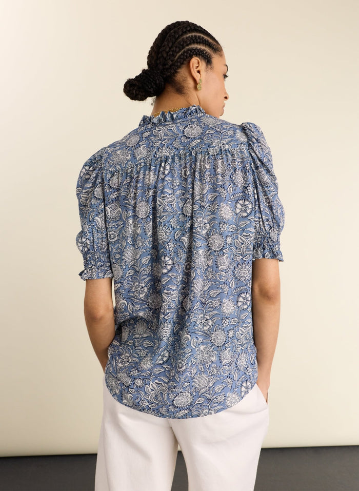 Nolan Printed Blouse - Denim Woodblock Print Baukjen