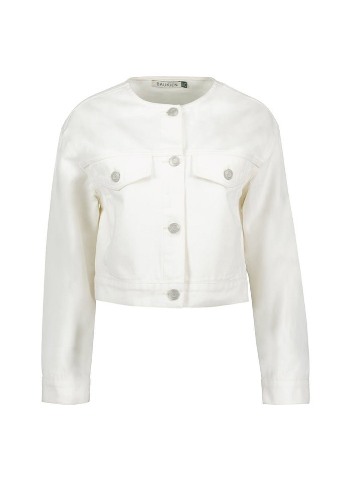 Nova Organic Cotton Collarless Denim Jacket - Soft White Baukjen