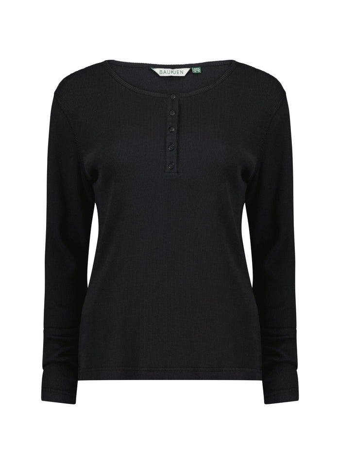 Organic Cotton Henley Top - Caviar Black Baukjen