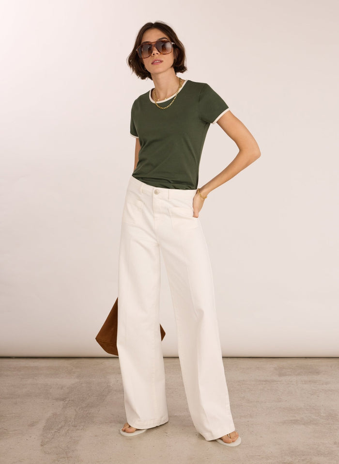 Organic Cotton Slim Tee - Khaki & Antique White Baukjen