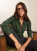 Organic Cotton Zip Collar Top - Deep Khaki Baukjen