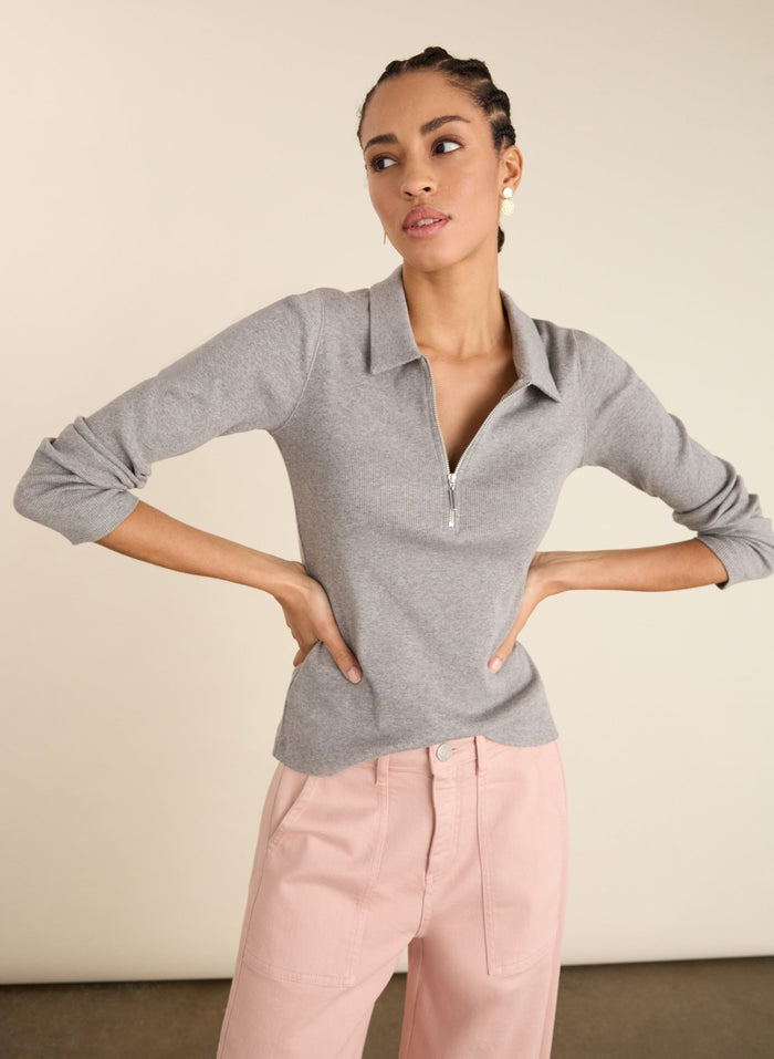 Organic Cotton Zip Collar Top - Grey Marl Baukjen