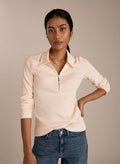Organic Cotton Zip Collar Top - Peach Cream Baukjen
