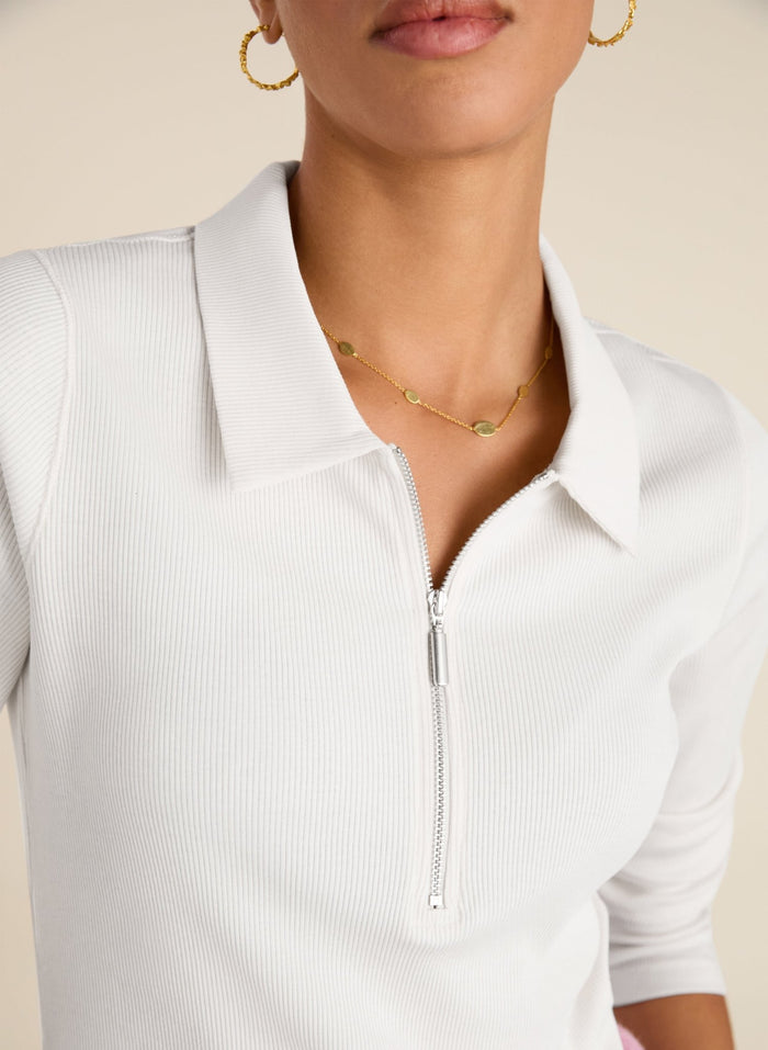Organic Cotton Zip Collar Top - Pure White Baukjen