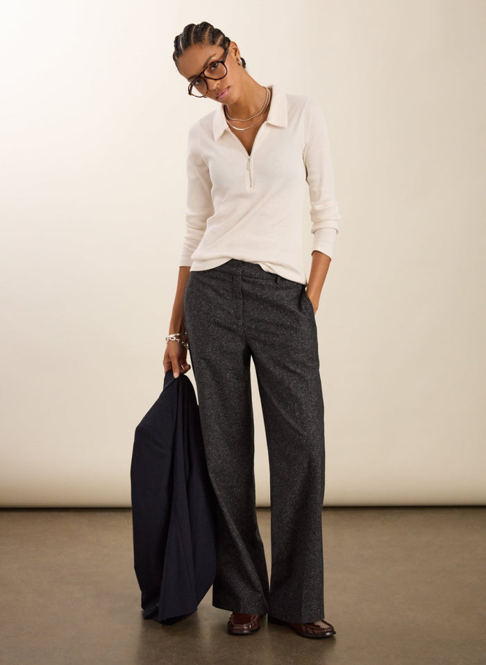 Organic Cotton Zip Collar Top - Antique White Baukjen
