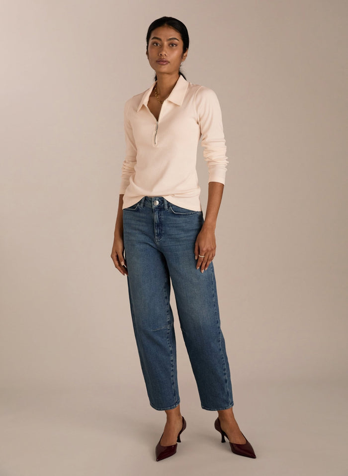 Organic Cotton Zip Collar Top - Peach Cream Baukjen
