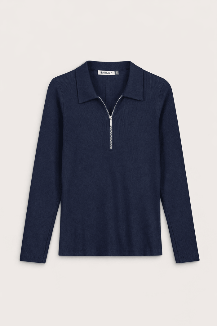 Organic Cotton Zip Collar Top - Classic Navy Baukjen