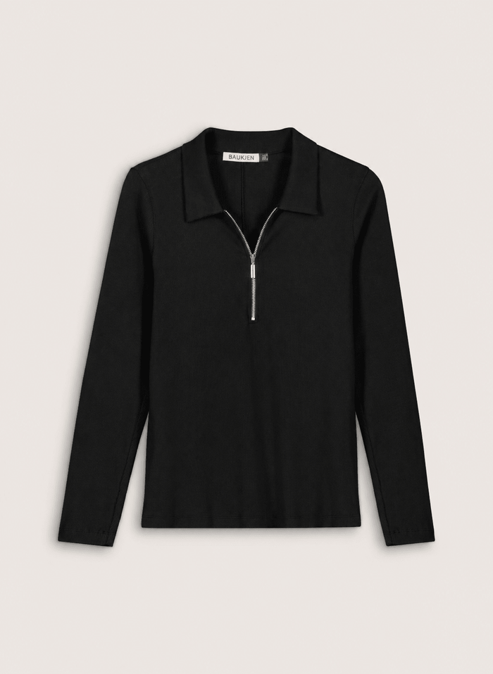 Organic Cotton Zip Collar Top - Caviar Black Baukjen